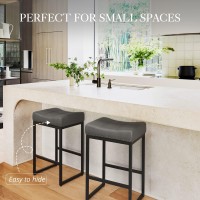 Lue Bona Counter Height Bar Stools 24 Square Saddle Barstools Set Of 4 Modern Backless Faux Leather Counter Stool With Black