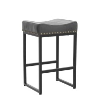 Lue Bona Counter Height Bar Stools 24 Square Saddle Barstools Set Of 4 Modern Backless Faux Leather Counter Stool With Black