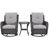 Rilyson Wicker Rocking Chair Swivel Chairs 3 Piece Rocker Patio Furniture Set Rattan Rocking Bistro Sets With Glass Top Side T