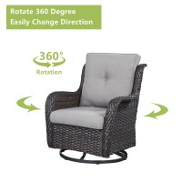 Rilyson Wicker Rocking Chair Swivel Chairs 3 Piece Rocker Patio Furniture Set Rattan Rocking Bistro Sets With Glass Top Side T