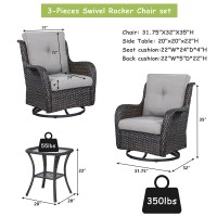 Rilyson Wicker Rocking Chair Swivel Chairs 3 Piece Rocker Patio Furniture Set Rattan Rocking Bistro Sets With Glass Top Side T