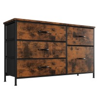 Nicehill Dresser For Bedroom With 5 Drawers, Storage Drawer Organizer, Wide Chest Of Drawers For Closet, Clothes, Kids, Baby, Tv Stand With Storage Drawers, Wood Board, Fabric Drawers (Rustic Brown)