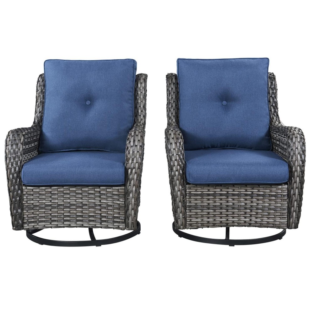 Rilyson Wicker Rocking Chair Swivel Chairs 2 Piece Rocker Patio Chairs Set Rattan Rocking Chair For Outdoor Porch Deck Garden