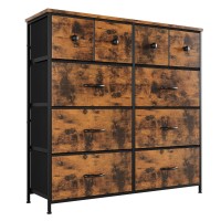 Nicehill Dresser For Bedroom With 10 Drawers, Storage Drawer Organizer, Tall Chest Of Drawers For Closet, Clothes, Kids, Baby, Living Room, Wood Board, Fabric Drawers (Rustic Brown)