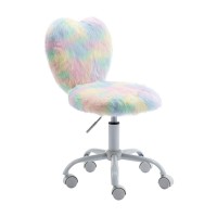 Chairus Kids Desk Chair Faux Fur Small Study Chair For Teenage Girls, Adjustable Heart Shaped Kids Vanity Chair For Bedroom Reading Living Room, Cute Student Task Chair With White Foot, Macaron