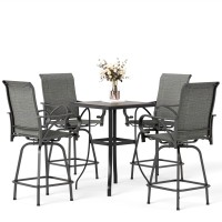 Mfstudio 5 Pcs Patio Bar Set With 4 Swivel Bar Stools Grey And 1 Table Bar Height Bistro Set For 4