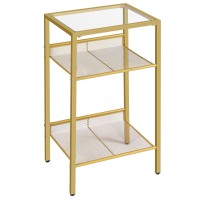 Hoobro Tall End Table, Gold Side Table With Mesh Shelves, 3-Tier High Sofa Side Table With Tempered Glass Top, Telephone Table, Bedside Table For Living Room, Bedroom, Gold Gd04Dh01