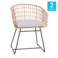 Devon Set of 2 IndoorOutdoor Patio Boho Club Chairs Rope with Natural PE Wicker Rattan Light Gray Cushions and Sled Base