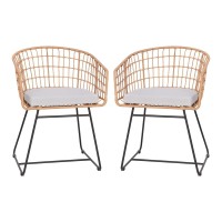 Devon Set of 2 IndoorOutdoor Patio Boho Club Chairs Rope with Natural PE Wicker Rattan Light Gray Cushions and Sled Base