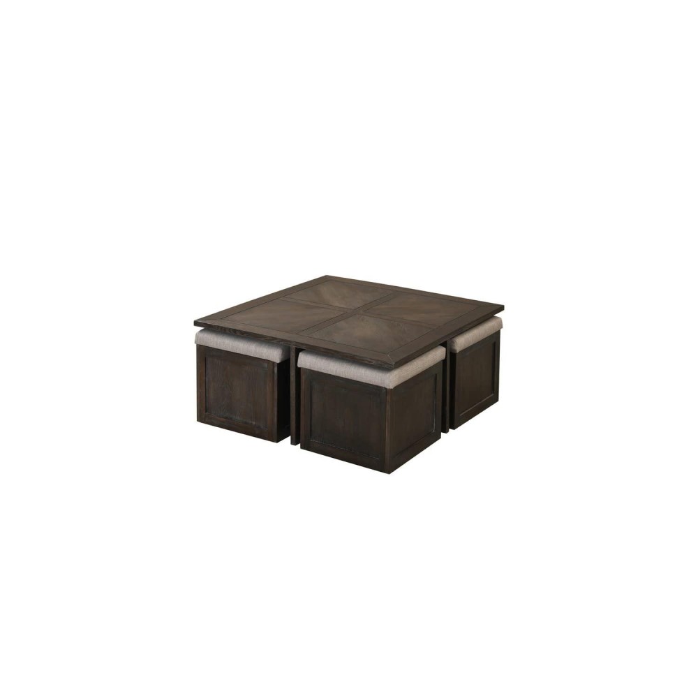 Lilola Home Trinity Espresso MDF Coffee Cocktail Table with 4 Ottomans