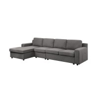 Lilola Home Waylon Gray Linen 4Seater Sectional Sofa Chaise With Pocket