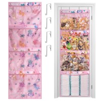 Stuffed Animal Storage,Over The Door Organizer Storage For Storage Plush Toys,Baby Supplies And Other Soft Sundries,Hanging Large Capacity Toy Storage Pockets For Kids Room Bathroom(Pink Dinosaur)
