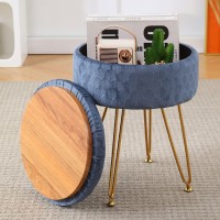 Cpintltr Foot Stool Velvet Storage Ottoman With Removable Lid Round Sofa Stools Foot Rest With Padded Seat Modern Style Makeup Stool Decorative Furniture Suitable For Lounge Dorm Room Bluish Grey