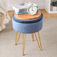 Cpintltr Foot Stool Velvet Storage Ottoman With Removable Lid Round Sofa Stools Foot Rest With Padded Seat Modern Style Makeup Stool Decorative Furniture Suitable For Lounge Dorm Room Bluish Grey