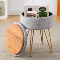 Cpintltr Modern Velvet Foot Rest Stool Upholstered Round Storage Ottomans Multipurpose Dressing Stools Luxury Home Decor Ottoman Coffee Table Top Cover Footstool With Metal Legs For Couch Light Grey