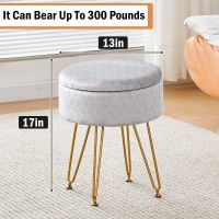 Cpintltr Modern Velvet Foot Rest Stool Upholstered Round Storage Ottomans Multipurpose Dressing Stools Luxury Home Decor Ottoman Coffee Table Top Cover Footstool With Metal Legs For Couch Light Grey