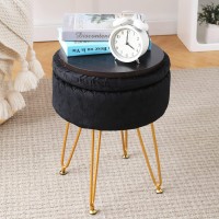 Cpintltr Modern Velvet Foot Rest Stool Upholstered Round Storage Ottomans Multipurpose Dressing Stools Luxury Home Decor Ottoman Coffee Table Top Cover Footstool With Metal Legs For Couch Black