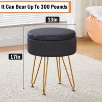 Cpintltr Modern Velvet Foot Rest Stool Upholstered Round Storage Ottomans Multipurpose Dressing Stools Luxury Home Decor Ottoman Coffee Table Top Cover Footstool With Metal Legs For Couch Black