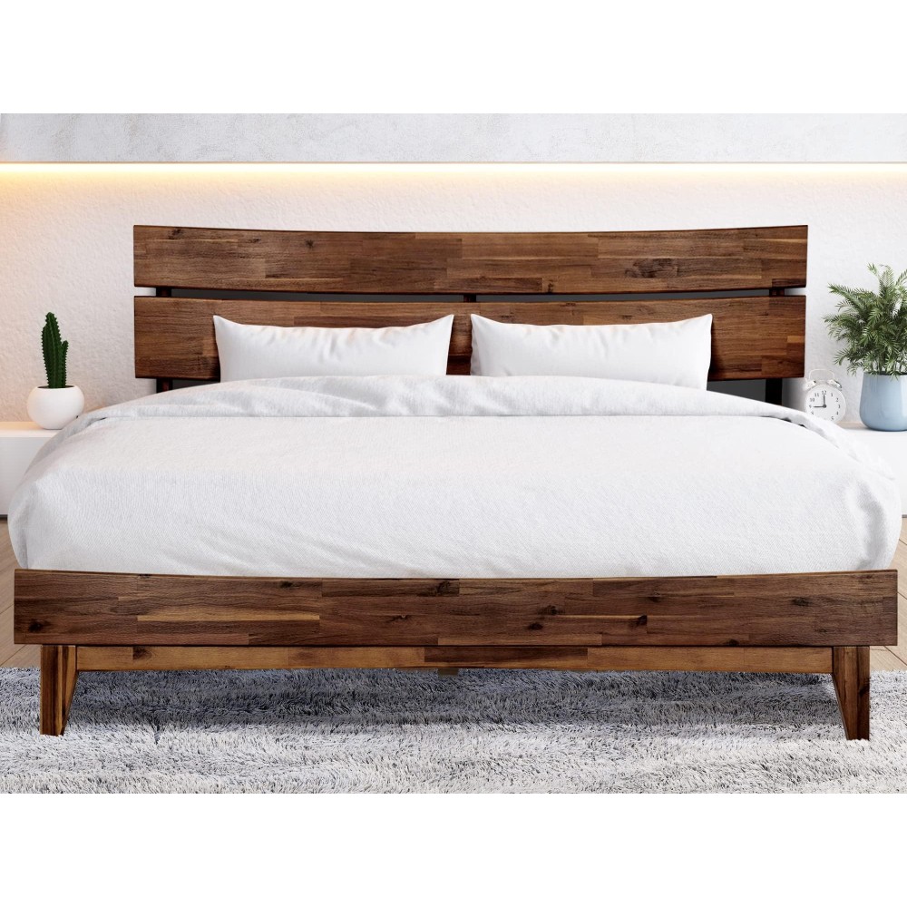 Acacia Aurora Wooden Frame With Headboard, Solid Wood Platform Bed, Easy Assembly, No Box Spring Needed (Chocolate, King)