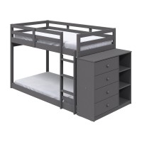 Acme Gaston Twin Over Twin Wooden Bunk Bed With Storage Cabinet In Gray