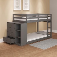 Acme Gaston Twin Over Twin Wooden Bunk Bed With Storage Cabinet In Gray