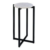 DunaWest Ivy 24.5 Inch Marble Top Accent Round Side Table with Metal Frame, White and Black(D0102HAE89V.)
