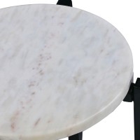 DunaWest Ivy 24.5 Inch Marble Top Accent Round Side Table with Metal Frame, White and Black(D0102HAE89V.)