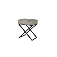 Lilola Home Koda Wooden End Side Table Nightstand With Glass Top Drawer And Metal Cross Base