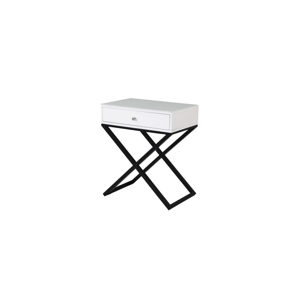 Lilola Home Koda Wooden End Side Table Nightstand With Glass Top Drawer And Metal Cross Base