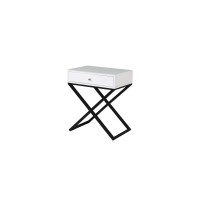 Lilola Home Koda Wooden End Side Table Nightstand With Glass Top Drawer And Metal Cross Base