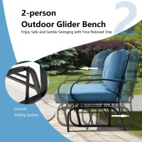 Giantex 2 Seats Glider Bench For Outside, Patio Glider Porch Loveseat W/Cushions & Powder Coated Steel Frame, Double-Seat Outdoor Glider For Patio, Garden, Backyard (Navy)