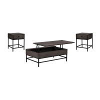 Lilola Home Ava 3 Piece Espresso MDF Lift Top Coffee and End Table Set