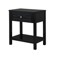 Dylan Wooden End Side Table Nightstand With Glass Top And Drawer Black