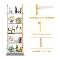 Wolawu 5 Tiers Ladder 2Piece Shelf White Marble Modern Bookshelf Open Tall Wall Mount Bookcase Standing Leaning Wall Shelves In