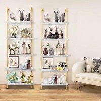 Wolawu 5 Tiers Ladder 2Piece Shelf White Marble Modern Bookshelf Open Tall Wall Mount Bookcase Standing Leaning Wall Shelves In