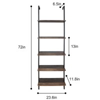 Wolawu 5 Tiers Ladder Shelf Brown Modern Bookshelf Open Tall Wall Mount Bookcase Standing Leaning Wall Shelves Industrial Decora