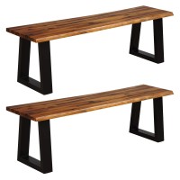 Giantex Set Of 2 Wooden Dining Bench Seating Chair Rustic Indoor &Outdoor Furniture