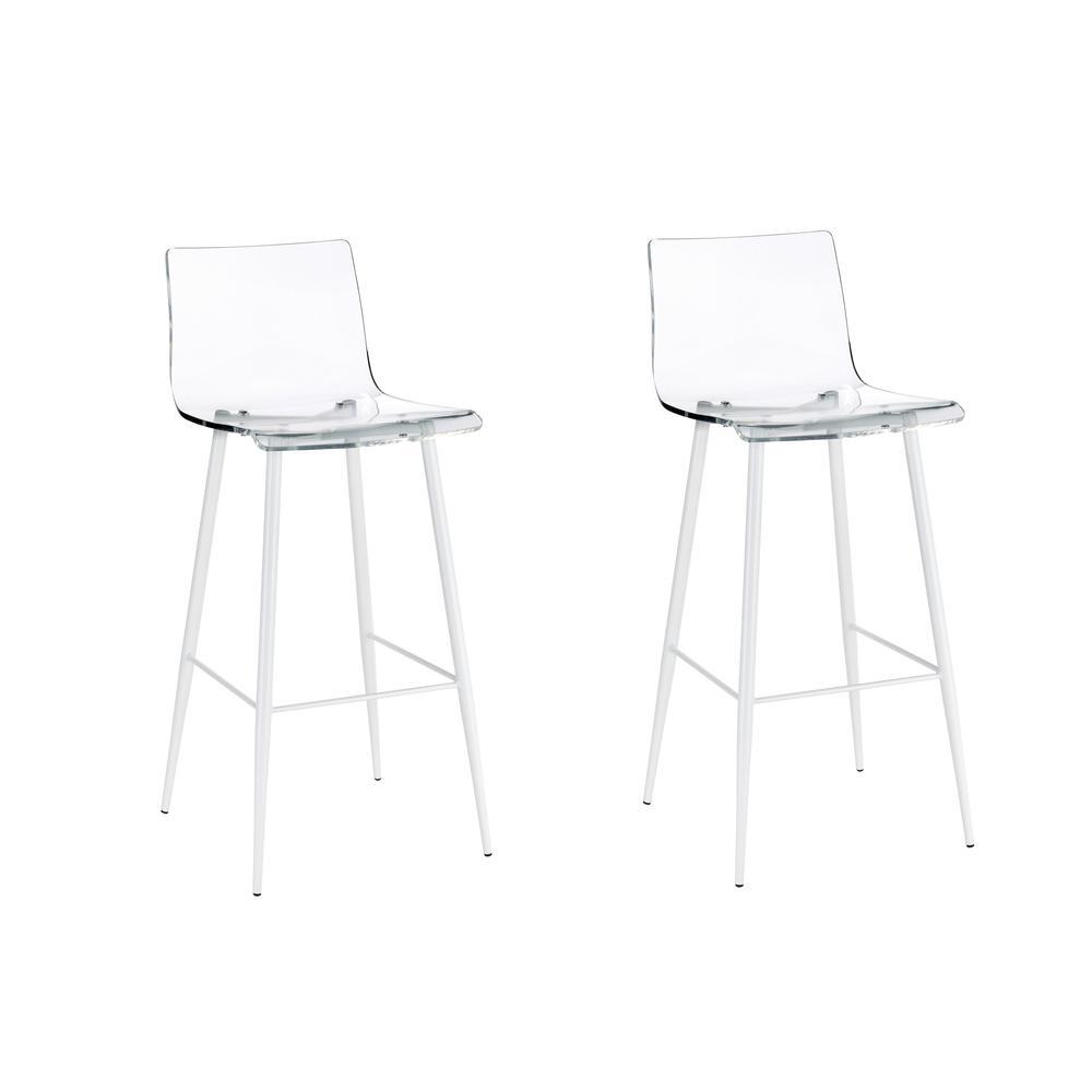 Acrylic Bar Stool in Clear AcrylicWhite color Set of 2