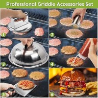 Hulisen Smashed Burger Kit  Burger Press With Edge  12 Inch Basting Cover  Grill Spatula  Spice Dredge Shaker And 2 Squeeze Bottles - Griddle Accessories Kit For Flat Top Grill Cooking  Gift Package