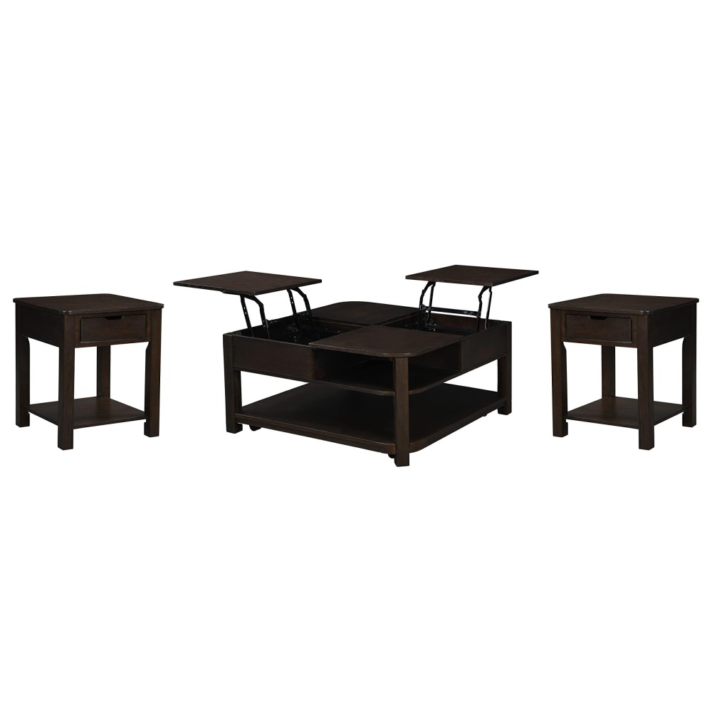 Lilola Home Flora 3 Piece Dark Brown Mdf Lift Top Coffee And End Table Set