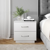 Boyd Sleep Bedroom Nightstand Bedside Table: Hamilton Two Drawer Storage With Pedestal Base, White