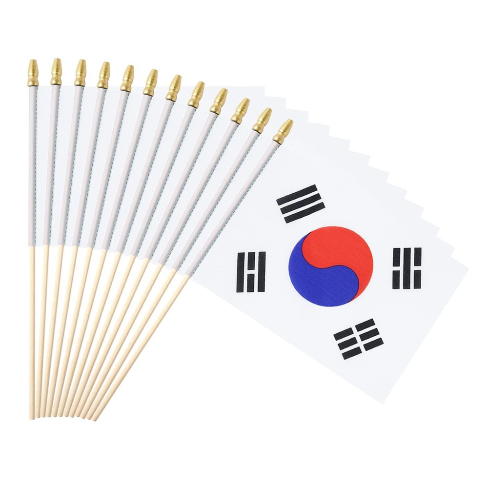 Ckexin 25Pack Small South Korea Flags Handheld Mini Korean Stick Flags 5X8 Inch