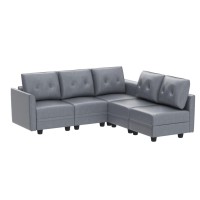 LLappuil Sectional Sofa Modular Faux Leather Fabric Couch with Chaise, Reversible 5 Seater L Shaped Corner Sectional Sofa with Storage Seat, Dark Grey
