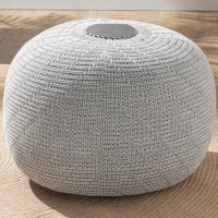 English Home Pouf Ottoman, Foot Rest, Foot Stool, Poufs For Living Room, Boho Home Decor, Knitted Bean Bag, Knitted Round Ottoman 15X20 Inches Gray