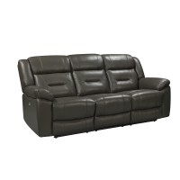 Lois 83 Inch Leather Power Recliner Sofa and Footrest, Gray