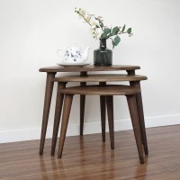 Ultimate Premium Products Solid Nesting Table Set Of 3- Oak Mid Century Pebble Tables With Tapered Legs - Wooden Home Furniture In A Retro Style - Oak