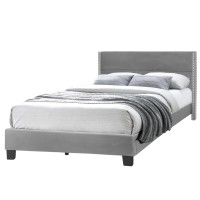 Better Home Products Giulia Queen Gray Velvet Upholstered Platform Panel Bed