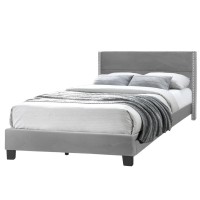 Better Home Products Giulia Full Gray Velvet Upholstered Platform Panel Bed