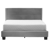 Better Home Products Giulia Full Gray Velvet Upholstered Platform Panel Bed