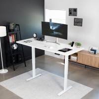 Vivo Electric Height Adjustable 71 X 30 Inch Memory Stand Up Desk, White Table Top, White Frame, Standing Workstation With Preset Controller, 1B Series, Desk-Kit-1W7W